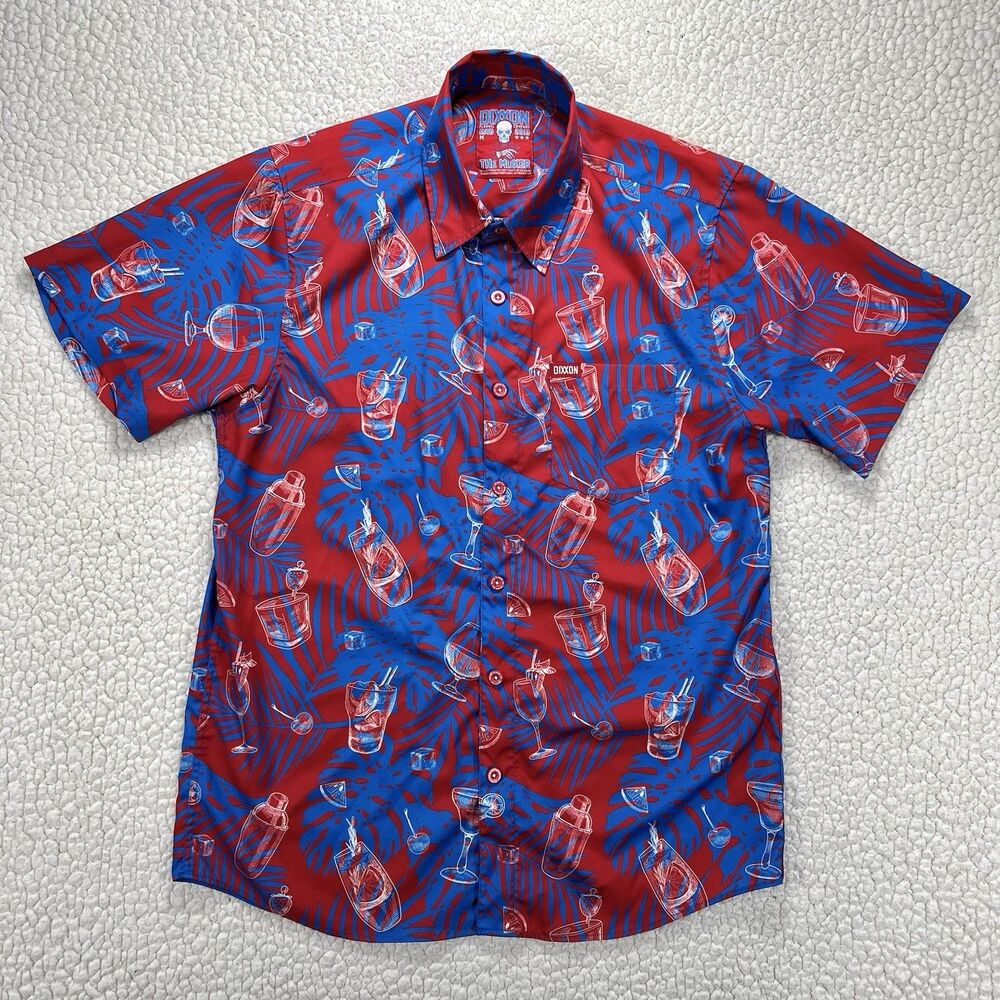 Dixxon The Mixer Shirt Mens M Red Blue‎ Cocktail Print Party Button Up